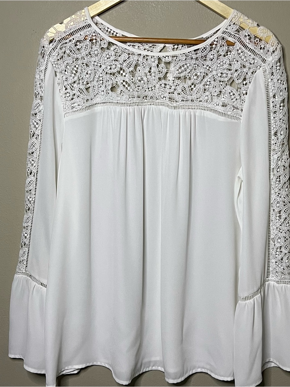Como Vintage Intricate Crochet Bell Sleeve Blouse Women XL White Pullover Boho